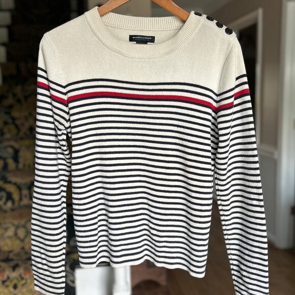 Goodclothes Nautical Deep Navy, Red, White Sweater w/ Button Detail Womens Sz M - Picture 2 of 10